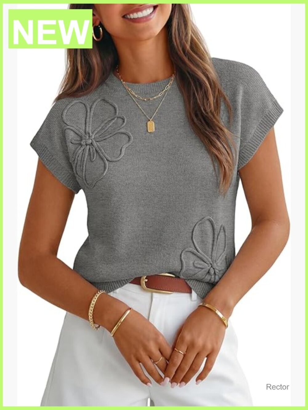 Cap Sleeve 3D Floral Knit Sweater Vest Lightweight Pullover